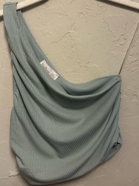 Tops - Green / Blue One Shoulder Cropped Tank Top - small